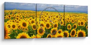 Tablou cu lan de floarea soarelui (cu ceas) (90x30 cm)