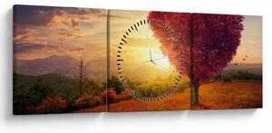 Tablou cu copaci în forma de inimă (cu ceas) (90x30 cm)