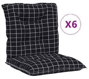 Perne de scaun spătar jos, 6 buc. negru, model carouri, textil