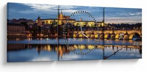 Tablou cu palatul din Praga și podul lui Carol (cu ceas) (90x30 cm)