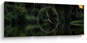 Tablou cu lac în pădure (cu ceas) (90x30 cm)