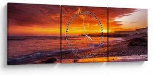 Tablou cu apus de soare la mare (cu ceas) (90x30 cm)