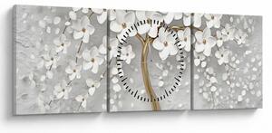 Tablou cu copac alb cu flori (cu ceas) (90x30 cm)
