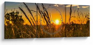 Tablou cu câmp în apus de soare (cu ceas) (90x30 cm)