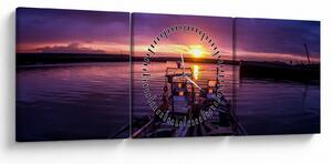 Tablou cu barci pescărești în port (cu ceas) (90x30 cm)