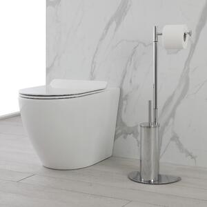 Suport vertical pentru hartie si perie wc, argintiu, h 76 cm