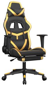 Scaun de gaming cu masaj/suport picioare negru/auriu piele eco
