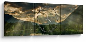 Tablou cu lac și soarele translucid (cu ceas) (90x30 cm)