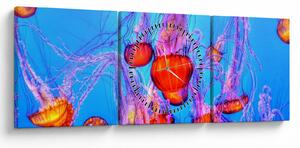 Tablou cu meduse în mare (cu ceas) (90x30 cm)