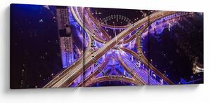 Tablou cu o interesecție mare noapte (cu ceas) (90x30 cm)