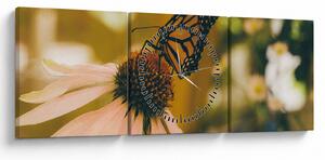 Tablou cu fluture pe floare (cu ceas) (90x30 cm)