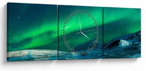 Tablou cu oameni la Aurora borealis (cu ceas) (90x30 cm)