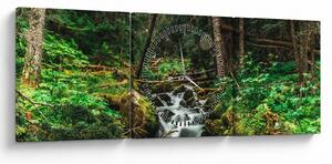 Tablou cu pârău în pădure (cu ceas) (90x30 cm)