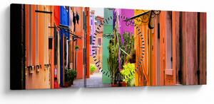 Tablou cu străduță colorata italiană (cu ceas) (90x30 cm)