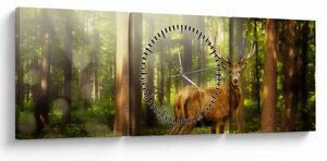 Tablou cu cerbul în pădure (cu ceas) (90x30 cm)