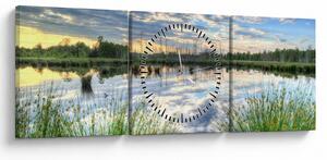 Tablou cu lac și trestie (cu ceas) (90x30 cm)