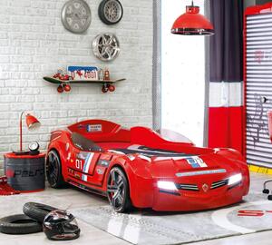 Pat masina Formula 1 Biturbo Red pentru copii, Faruri LED si Design Premium