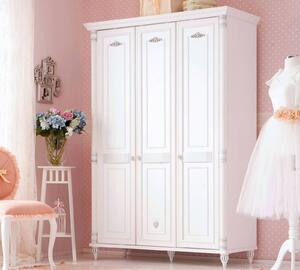 Dulap cu 3 usi, pentru copii si tineret Romantic White, 140x58x203 cm