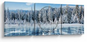 Tablou cu lacul înghețat și copacii înzăpeziți (cu ceas) (90x30 cm)