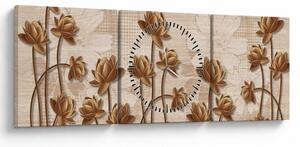 Tablou cu abstracția florilor - maro (cu ceas) (90x30 cm)