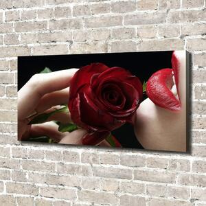 Tablou canvas Femeia cu un trandafir