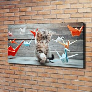 Pictură pe pânză Cat cu păsări de hârtie