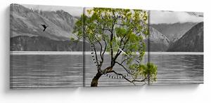 Tablou copacului în mijlocul lacului (cu ceas) (90x30 cm)
