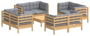 Set mobilier de grădină cu perne, 5 piese, gri, lemn de pin