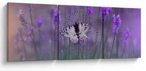 Tablou - fluture în lavandă (cu ceas) (90x30 cm)