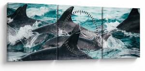 Tablou - Delfini în ocean (cu ceas) (90x30 cm)