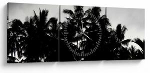 Tablou alb negru - palmieri (cu ceas) (90x30 cm)