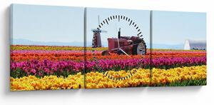 Tablou cu farma de lalele (cu ceas) (90x30 cm)