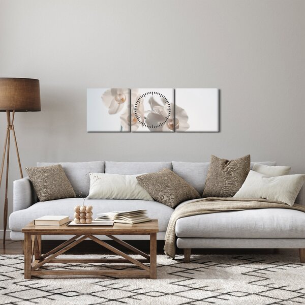 Tablou cu orhidee albă (cu ceas) (90x30 cm)