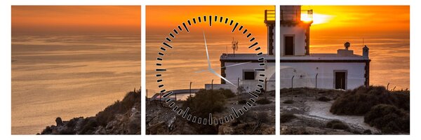 Tablou cu far în apus de soare (cu ceas) (90x30 cm)