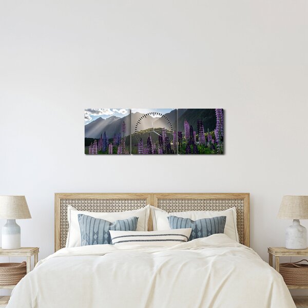 Tablou - scenariu cu flori de Lupin (cu ceas) (90x30 cm)