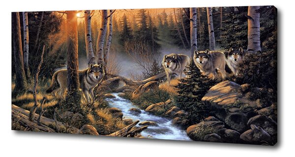 Tablou pe pânză canvas haită de lupi