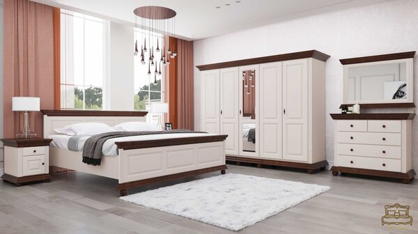 Dormitor Luxus lemn masiv Alb/Nuc, montaj gratuit