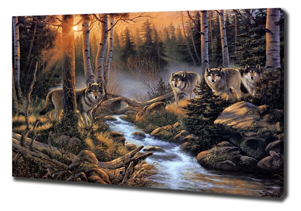 Tablou pe pânză canvas haită de lupi