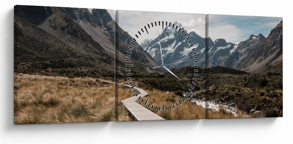 Tablou - Poteca în valea muntelui Mt. Cook (cu ceas) (90x30 cm)