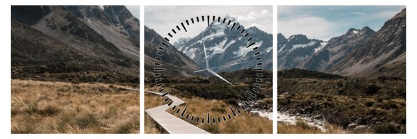 Tablou - Poteca în valea muntelui Mt. Cook (cu ceas) (90x30 cm)