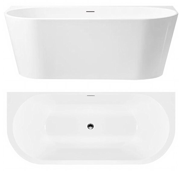 Rea Capri, cadă acrilică pentru peretele din spate, 150x58cm, dop de scurgere cromat, REA-W9800