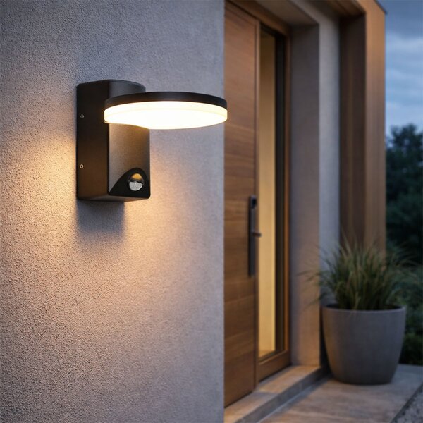 Lampă de perete exterioară neagră cu LED IP54 cu senzor de mișcare - Esmee