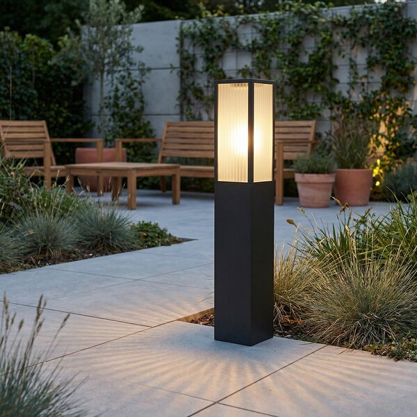 Lampă de exterior cu picior neagră cu sticlă cu nervuri 80 cm IP44 - Charlois