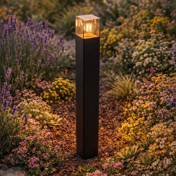 Lampă de exterior cu picior neagră 70 cm IP44 cu sticlă fumuriu - Danemarca