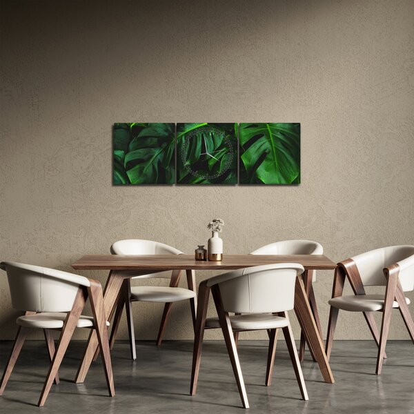 Tablou cu frunze Monstery (cu ceas) (90x30 cm)