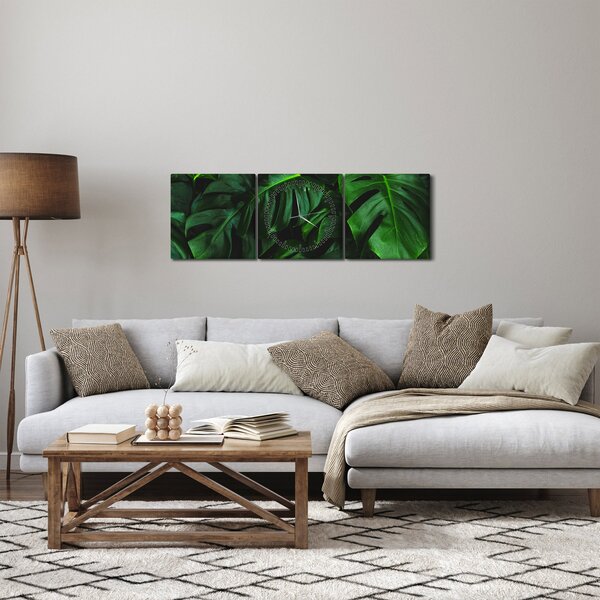 Tablou cu frunze Monstery (cu ceas) (90x30 cm)