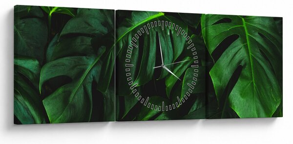 Tablou cu frunze Monstery (cu ceas) (90x30 cm)