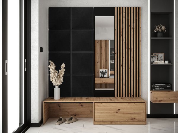 Mobilier hol Anrolat I (Stejar artisan + Negru) (cu oglindă). 1104695