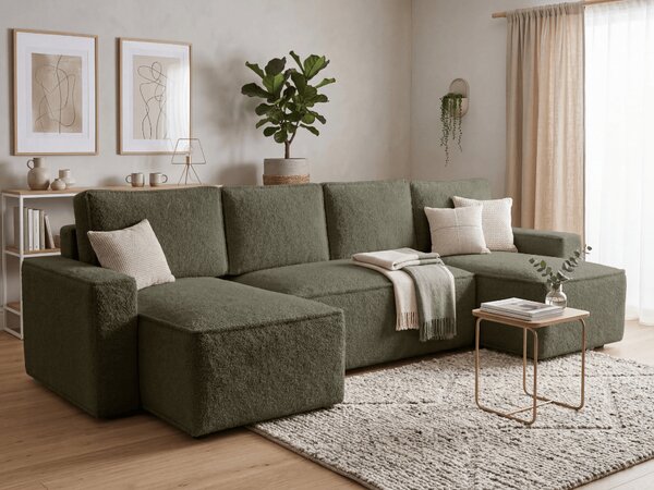 Canapea extensibila in forma de U SMART BOUCLE, verde inchis, 303x143 cm