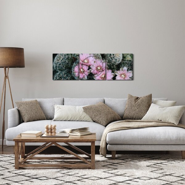 Tablou floare de cactus (cu ceas) (90x30 cm)